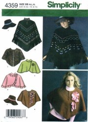 4359 FLEECE PONCHOS, CAPELET, FLOPPY HAT PATTERN 14-24